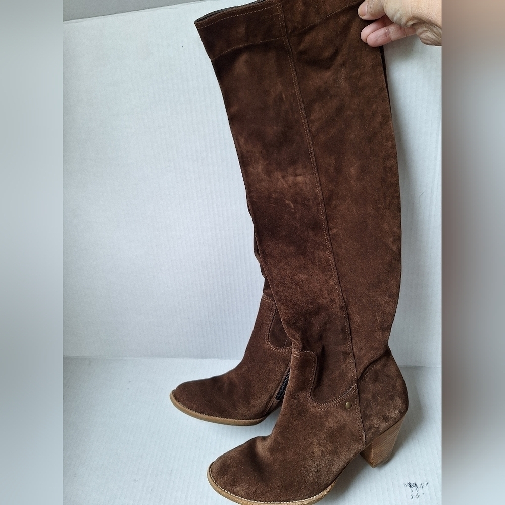 Paul Green Munchen Dazzle Brown Suede Over The Knee Womens Heeled Boots Size 7 - Picture 2 of 9